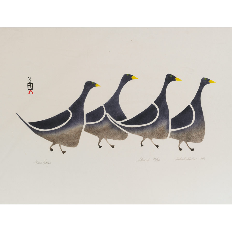 Appraisal: TUKAKIKALOO Cape Dorset FOUR GEESE stencil unframed height x width