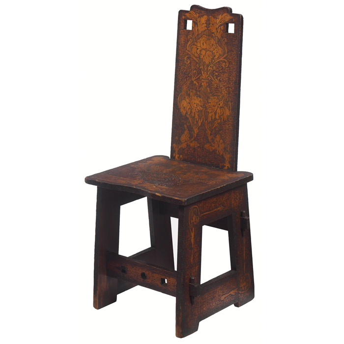 Appraisal: Arts and Crafts hall chair carved back and seat with