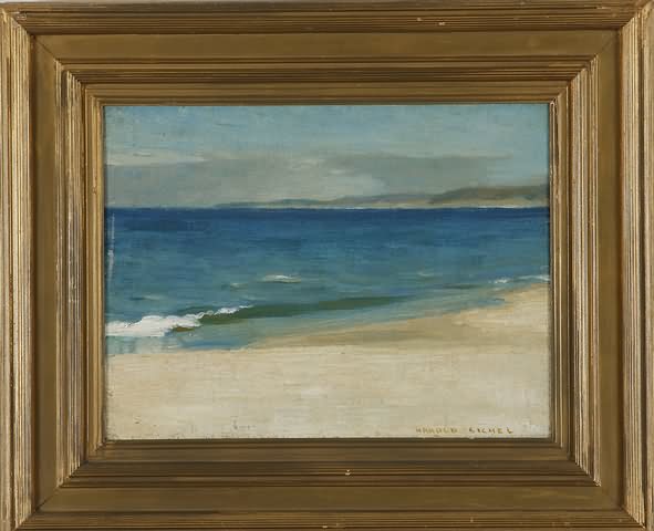 Appraisal: Monterey Bay beach scene oil on board x SLR Harold