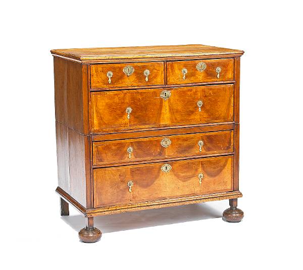 Appraisal: A William and Mary walnut two section chest of drawers