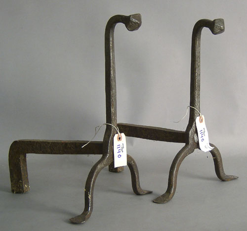 Appraisal: Pair of wrought iron andirons th h