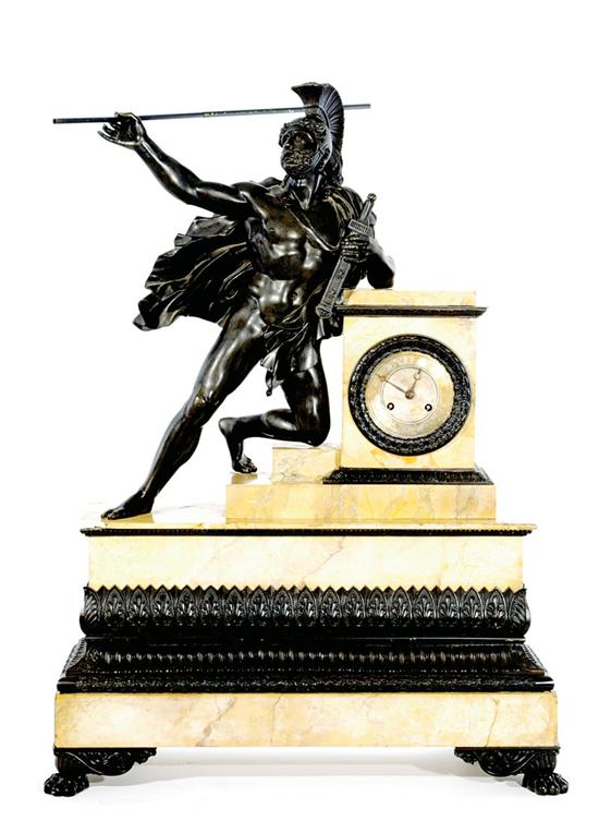 Appraisal: French bronze and marble statue clock Paris circa bronze figure