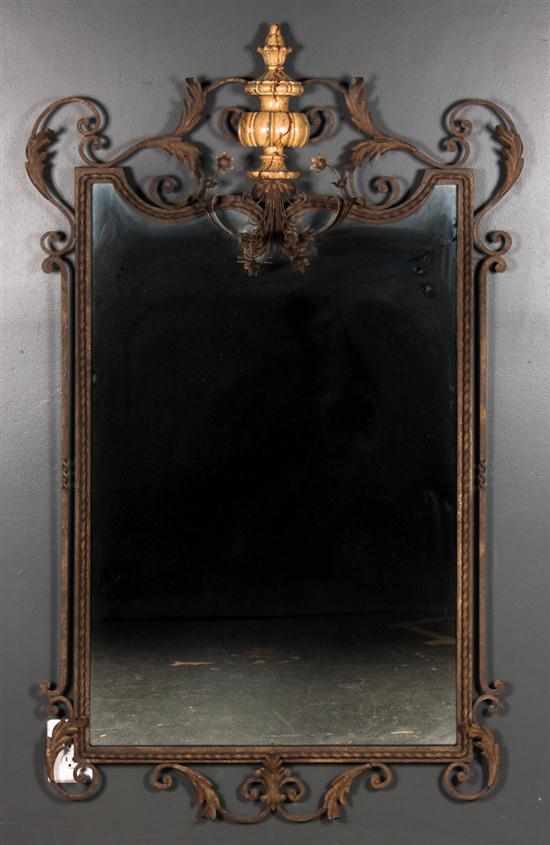 Appraisal: Classical style patinated metal and wood framed mirror applied classical