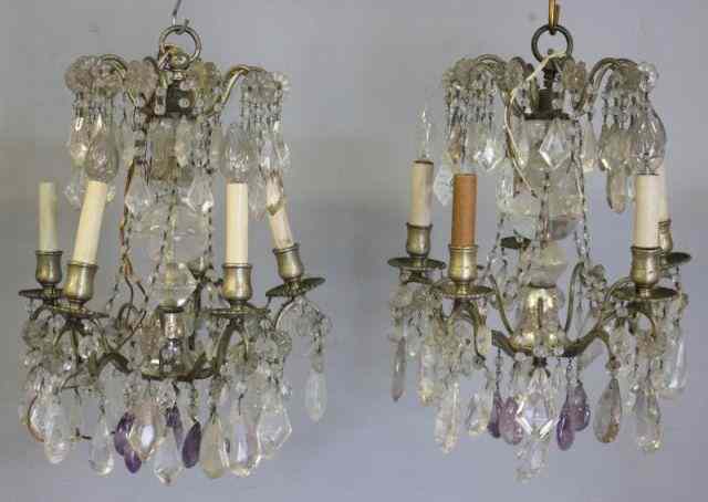 Appraisal: Pair of Rock Crystal Hall Chandeliers From a Garden City