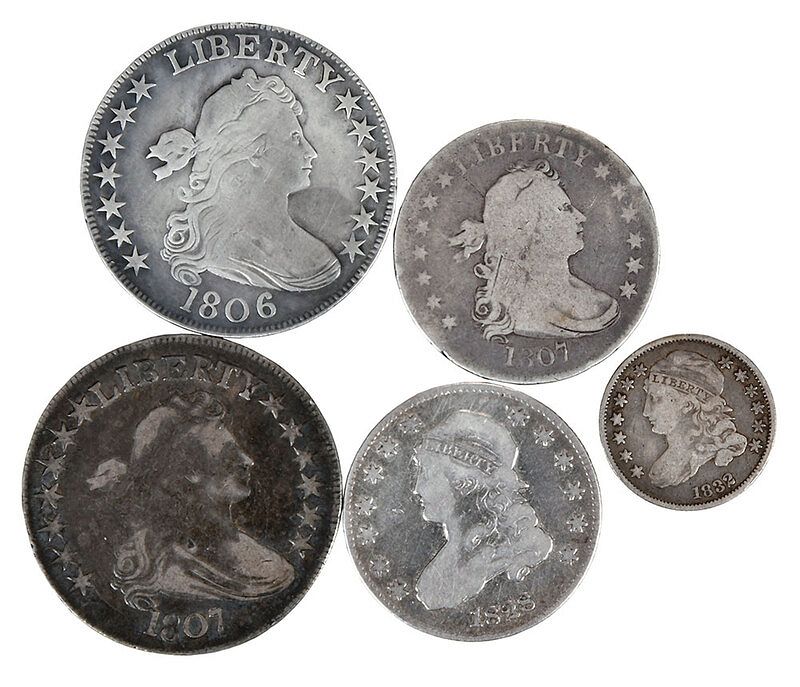 Appraisal: Five Examples of Bust Coinage Capped Bust Dime Draped Bust