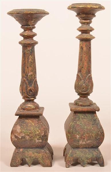 Appraisal: Pair of th Century Carved Wood Candlesticks Pair of th