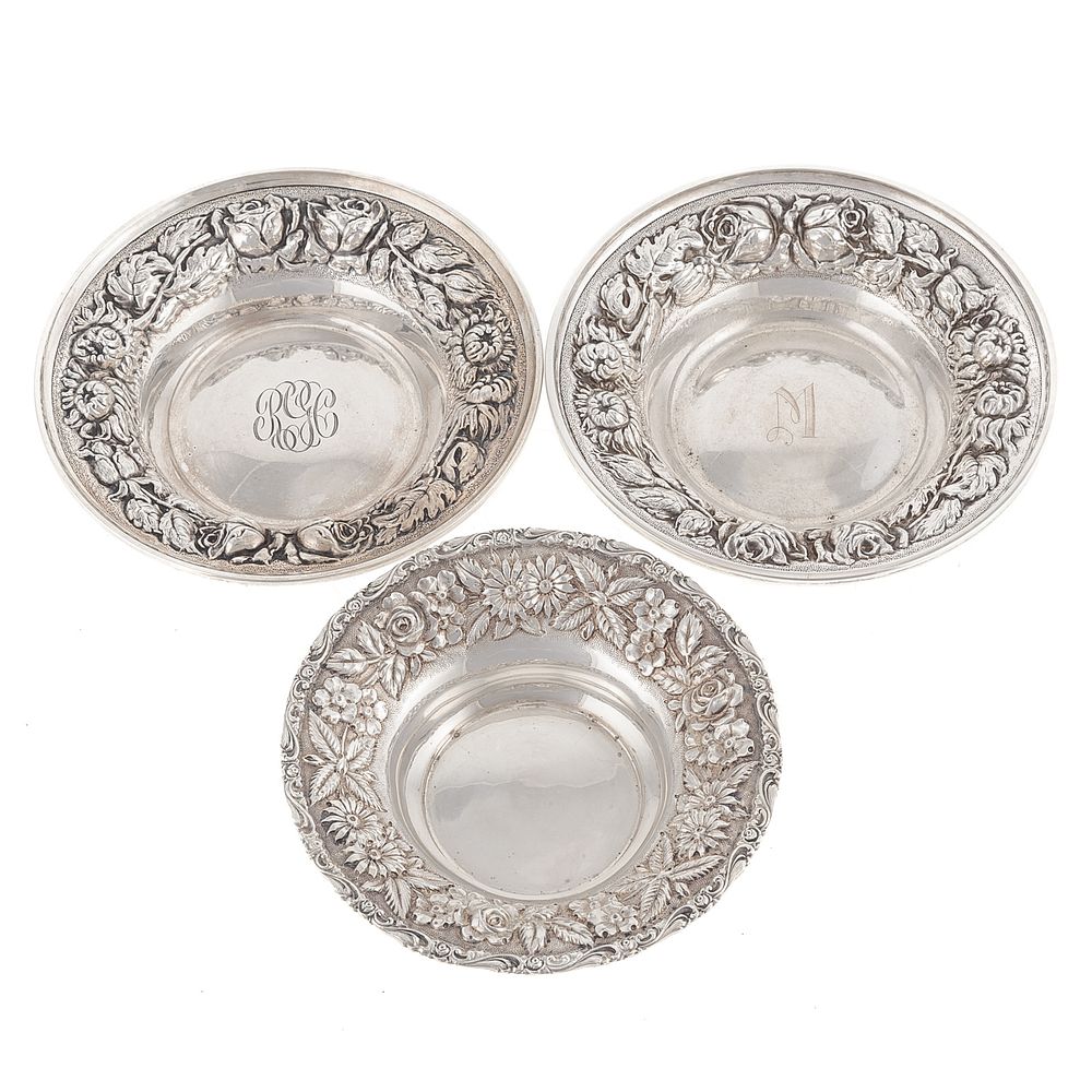 Appraisal: Three Baltimore Sterling Repousse Dishes Including a near pair by