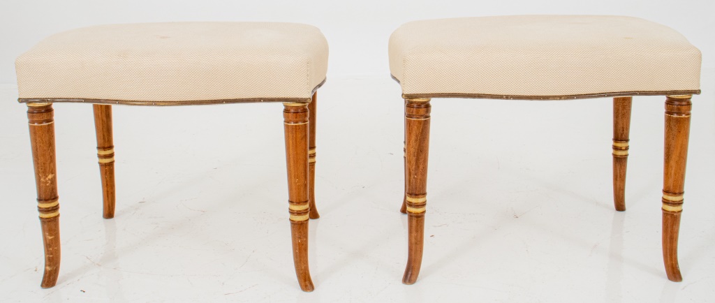 Appraisal: LATE REGENCY STYLE STOOLS PAIR Pair of Late Regency style