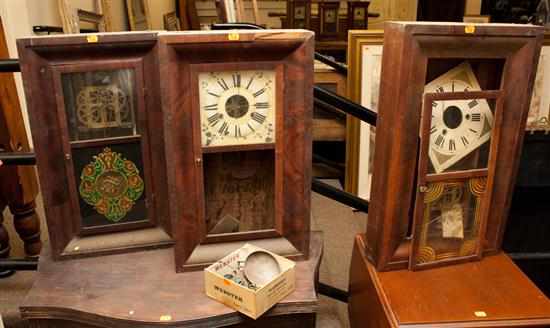 Appraisal: Three ogee mahogany clocks and parts as is Estimate -