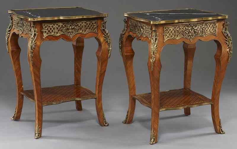 Appraisal: Pr Louis XV style marble top tables the black marble