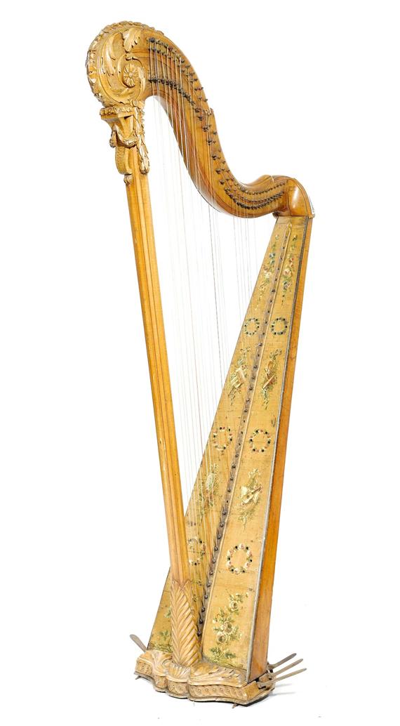 Appraisal: HARP Louis XVI signed P KRUPP PARIS Carved cherry painted