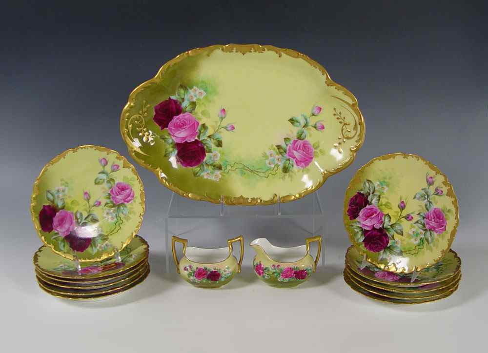 Appraisal: LIMOGES HAND PAINTED CHINA DESSERT SET Tresseman Voigt Ca -