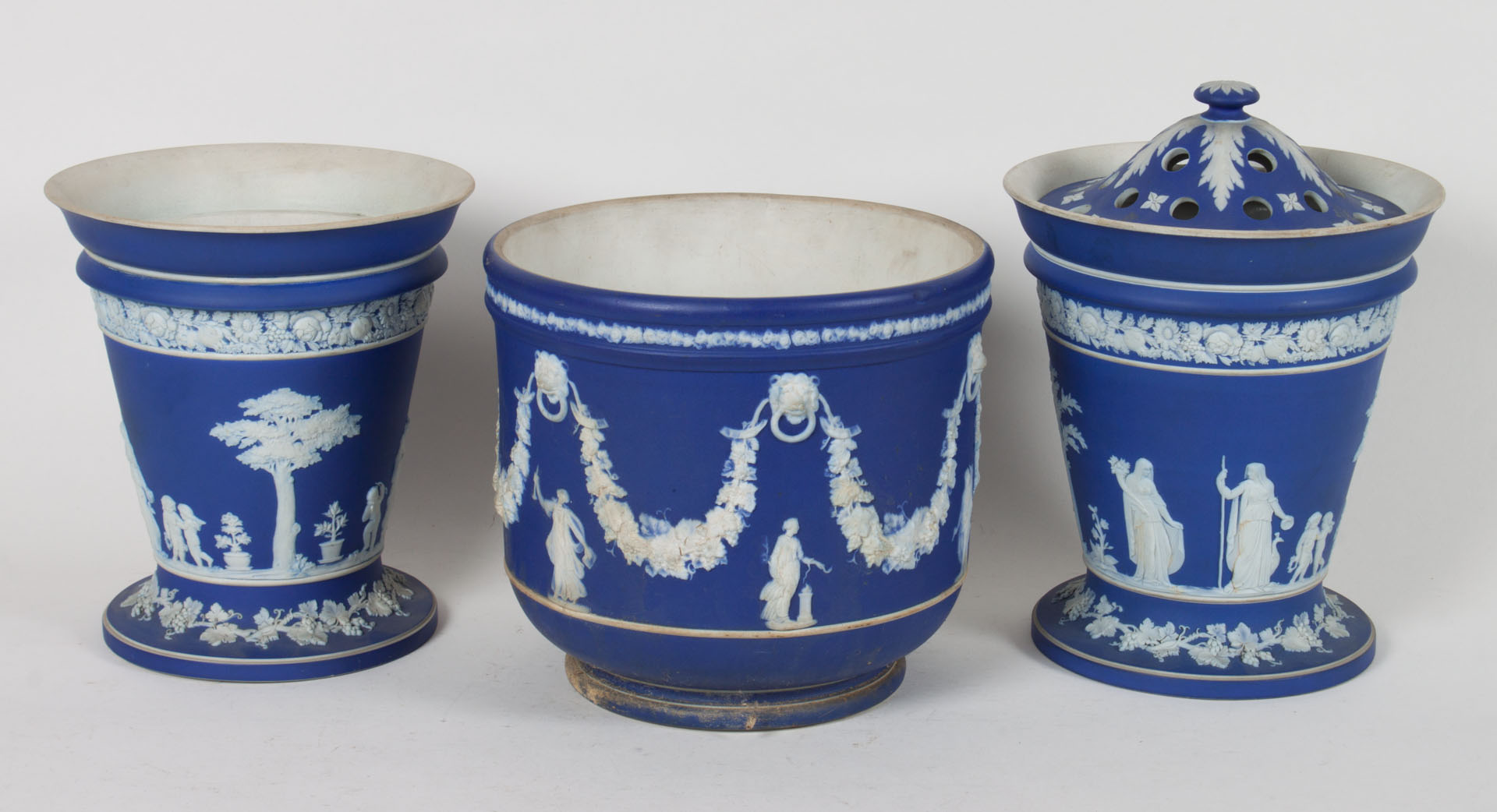 Appraisal: Pair of Wedgwood jasperware bough pots cachepot second quarter- th