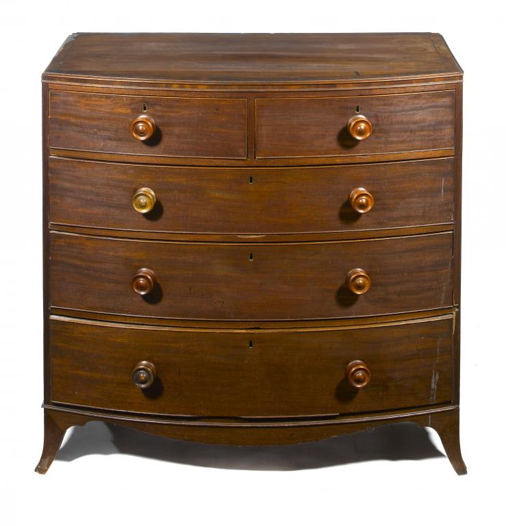 Appraisal: A GEORGE IV MAHOGANY BOW FRONTED CHEST OF DRAWERS with