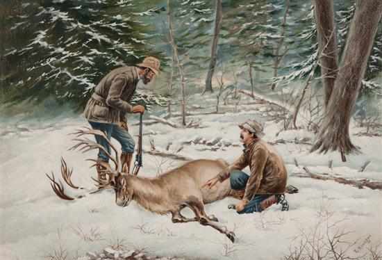 Appraisal: E Krueger American th century The Deer Hunt oil on