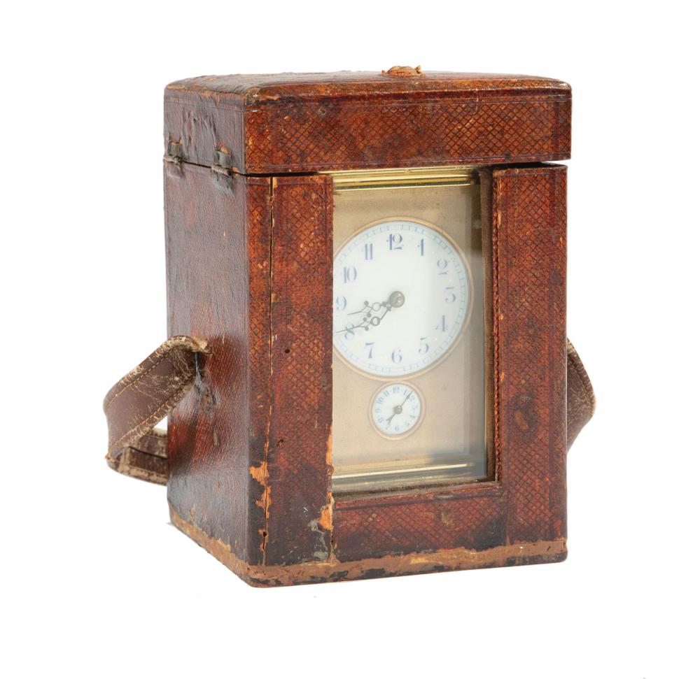 Appraisal: Antique Gilt Brass Carriage Clock c with alarm push-button time