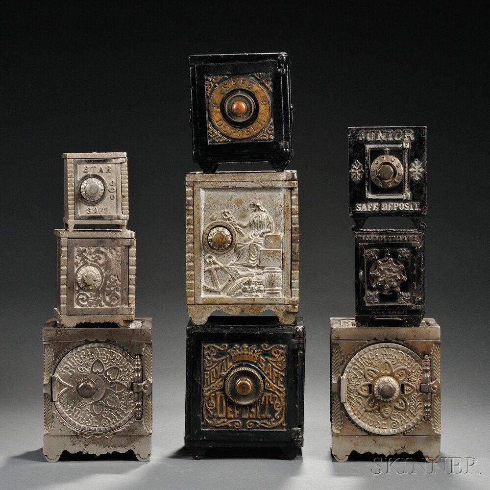 Appraisal: Nine Combination Safe Still Banks th and th century two