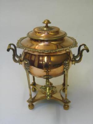 Appraisal: A VICTORIAN COPPER TEA URN of bellied circular form with