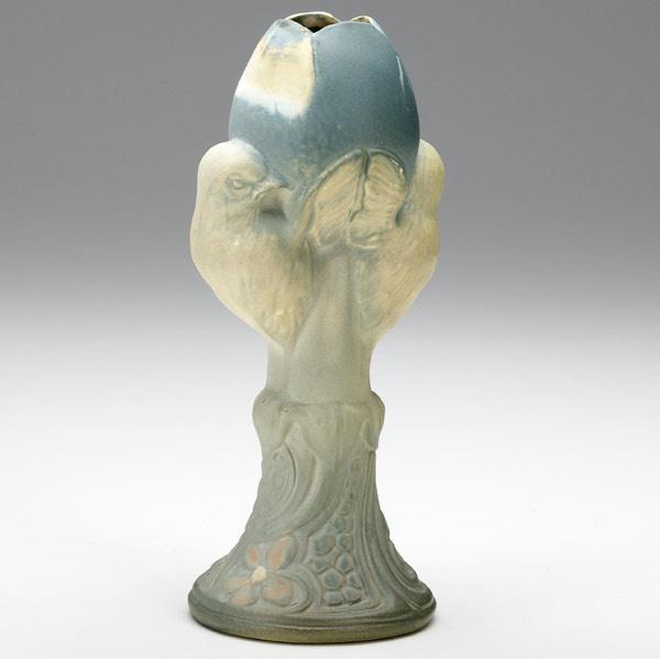 Appraisal: WELLER L Art Nouveau vase with two birds holding an