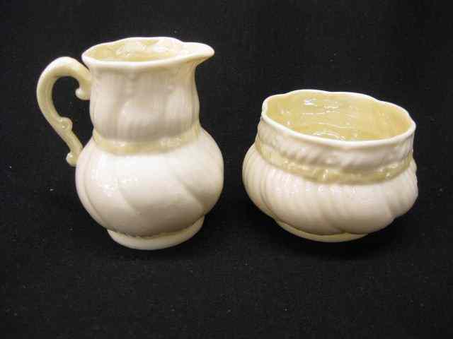 Appraisal: Irish Belleek Porcelain Creamer Sugar wheat bow design old black