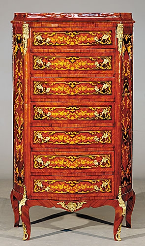 Appraisal: Louis XV style inlaid kingwood lingerie chest coffered serpentine top