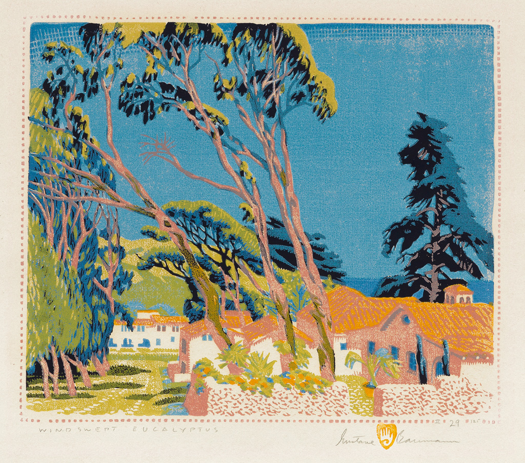 Appraisal: GUSTAVE BAUMANN Windswept Eucalyptus Color woodcut x mm x incheswide