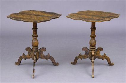 Appraisal: PAIR OF FAUX PAINTED CONTINENTAL SIDE TABLES Each with scalloped