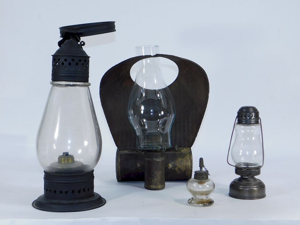 Appraisal: PC C Antique Diminutive Glass Oil Lamp Group United States