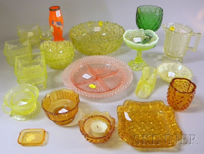 Appraisal: Twenty-four Pieces of Colored Mostly Pressed Glass Tableware including Vaseline