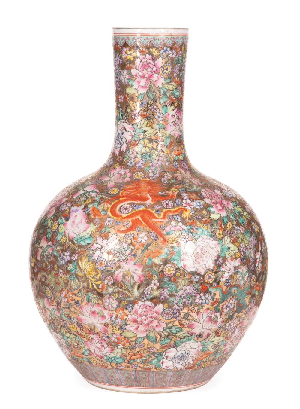 Appraisal: Large Chinese Famille Rose Porcelain Millefleurs Bottle Vase decorated with