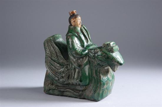 Appraisal: CHINESE GREEN GLAZED FIGURAL ROOF TILE Ming Dynasty - in