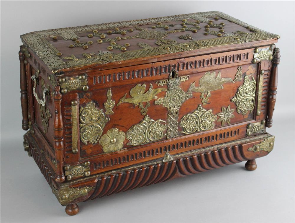 Appraisal: MINIATURE BERBER HARDWOOD AND BRASS DOWRY VALUABLES CHEST Near Eastern