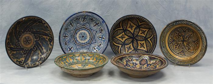 Appraisal: Moroccan faience earthenware bowls geometric and foliate motifs th th