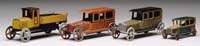 Appraisal: FOUR GERMAN PENNY TOY VEHICLES Lot consists of two sedans