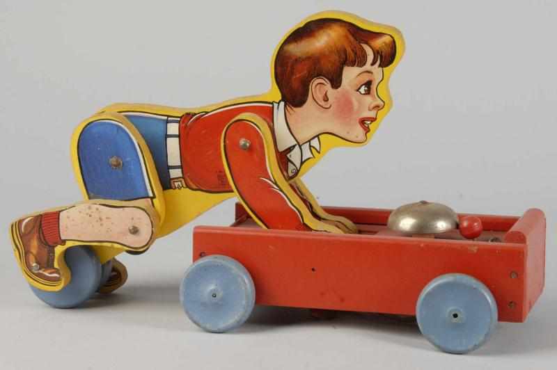 Appraisal: Paper on Wood Fisher Price Coaster Boy Toy Description American