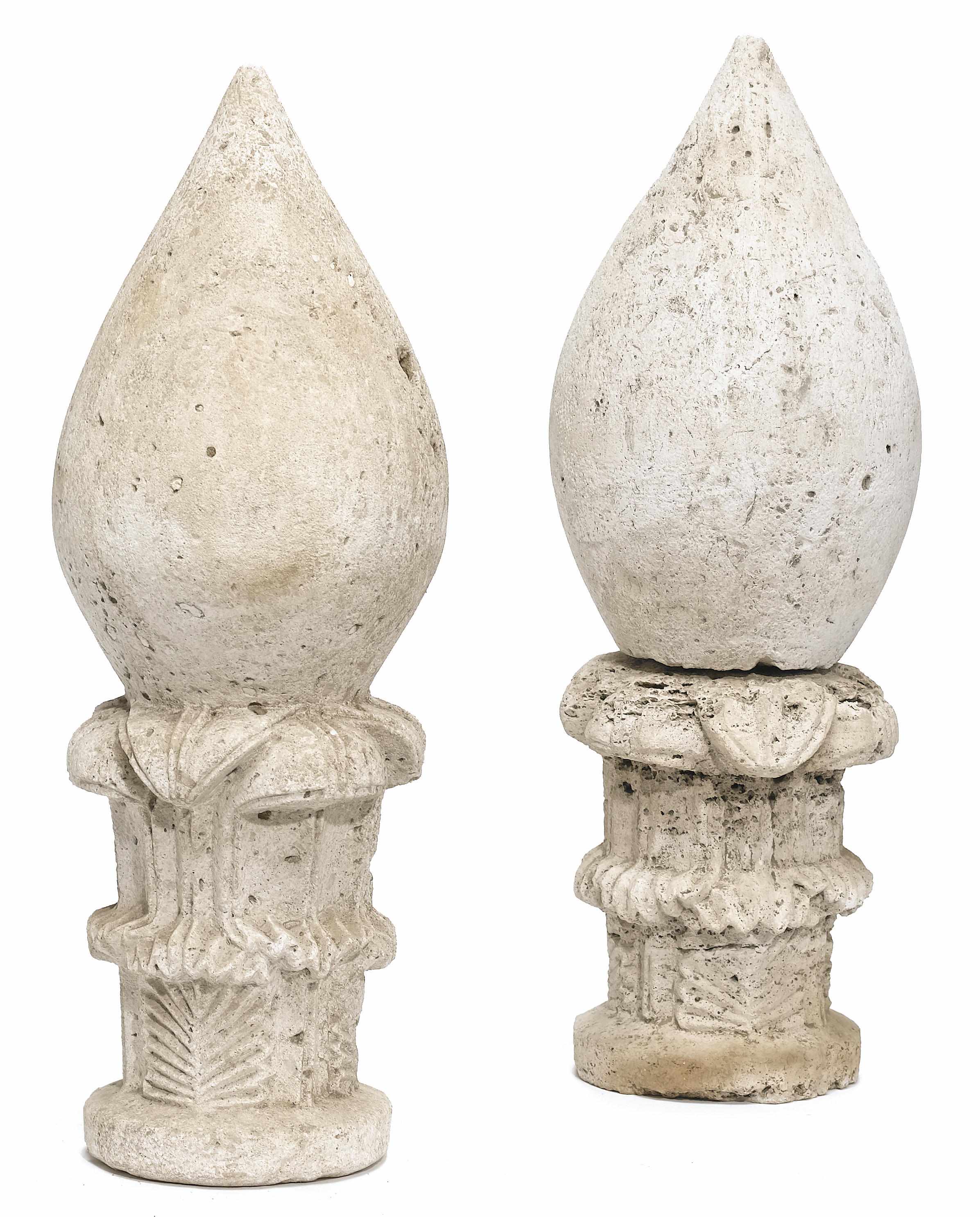 Appraisal: A pair of onion form limestone finials th century With