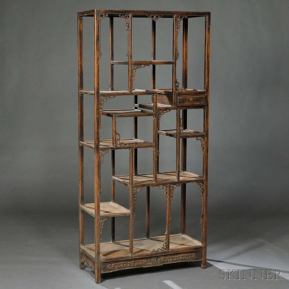 Appraisal: Tiered Display Shelves China th century hardwood ten open shelves