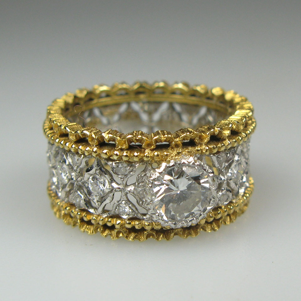 Appraisal: Italian k Yellow And White Gold Filigree Band set with