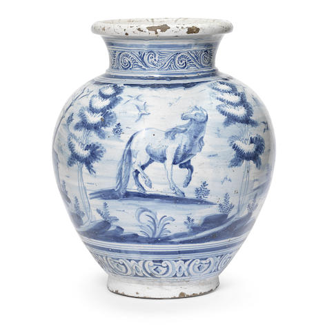 Appraisal: A large Talavera faience jar circa - The ovoid body