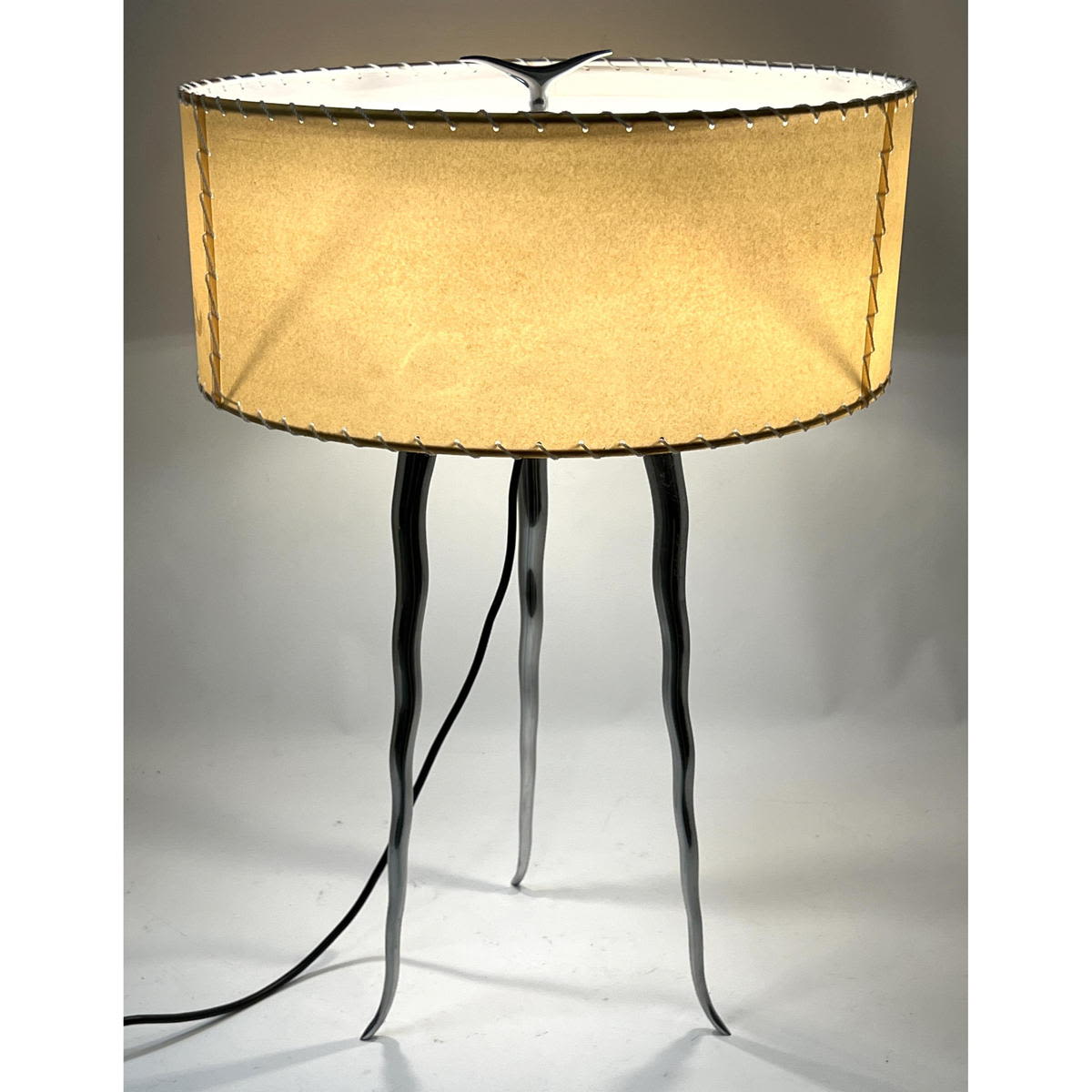 Appraisal: Modernist Spanish Chrome Three Leg Table Lamp Wrapped Vellum Shade