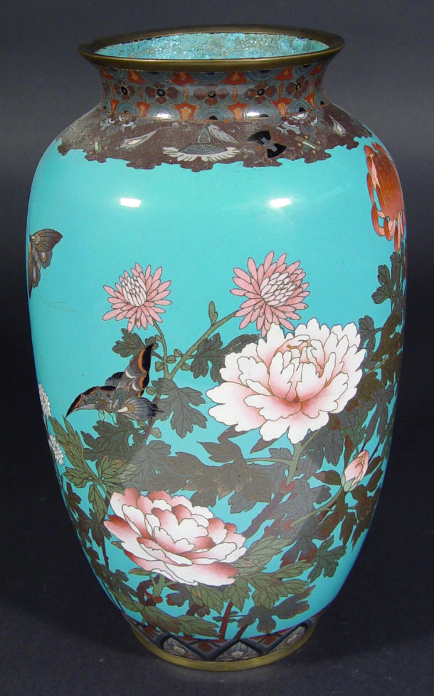 Appraisal: Large cloisonne vase enamelled with flowers onto a blue ground