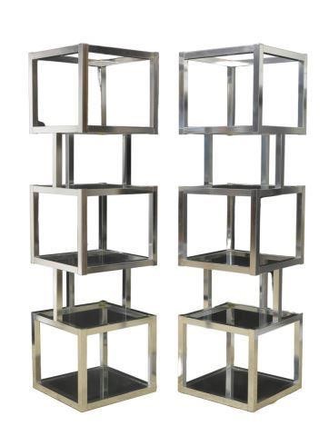 Appraisal: pair Mid-century modern glass and chrome modular bookshelves etageres in