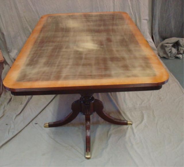 Appraisal: Twin Pedestal and Banded Dining Table Has leaves Great quality