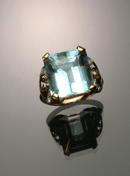 Appraisal: Tested -Karat Yellow-Gold Platinum Aquamarine and Diamond Dinner Ring Set