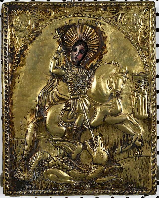 Appraisal: Greek Icon th century St George Slaying the Dragon oil