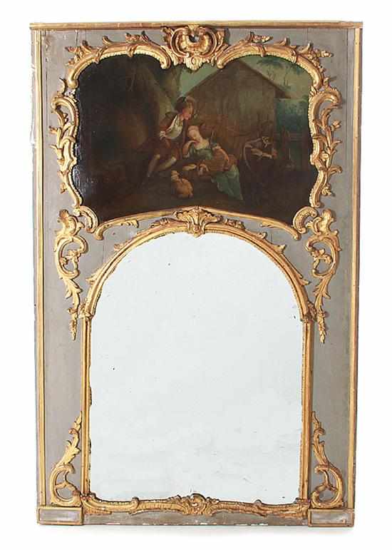 Appraisal: Louis XV style painted giltwood trumeau mirror late th early