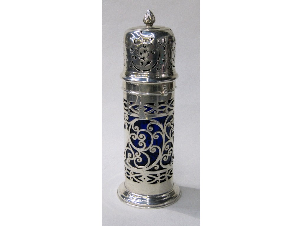 Appraisal: Silver castor with blue glass liner London