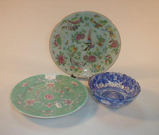 Appraisal: A Chinese famille rose plate decorated with birds butterflies flowers