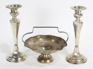 Appraisal: American sterling silver weighted candle holders and compte lot of