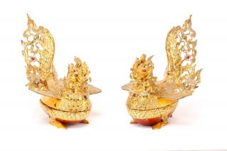 Appraisal: Pair Burmese Gilt Glass and Lacquer Hintha Boxes Burmese Mandalay